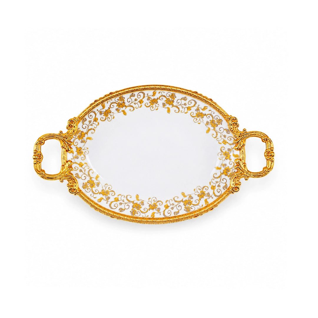 Brilliant Porcelain Oval Serving Dish | Golden Flower | 13 Inch