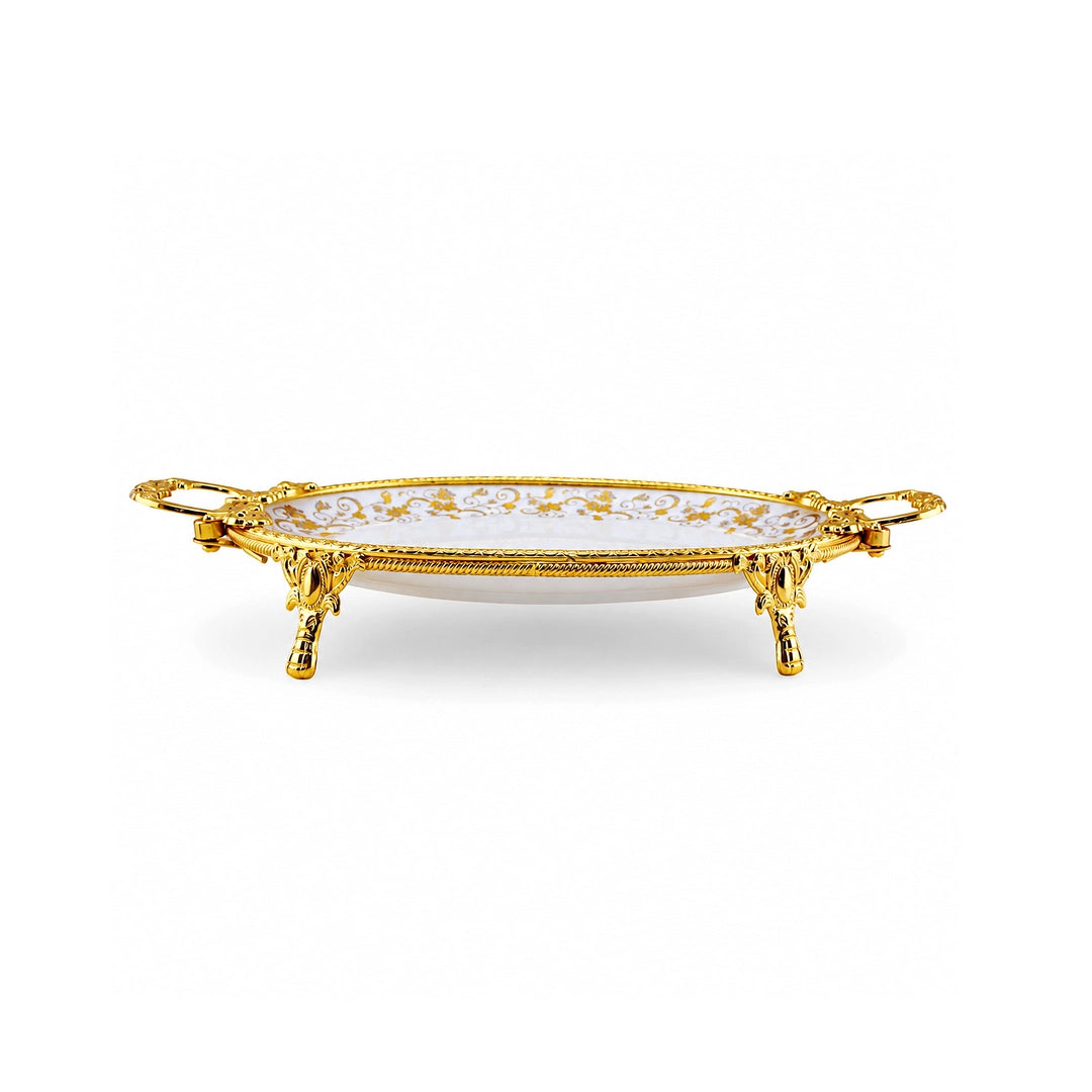 Brilliant Porcelain Oval Serving Dish | Golden Flower | 14 Inch
