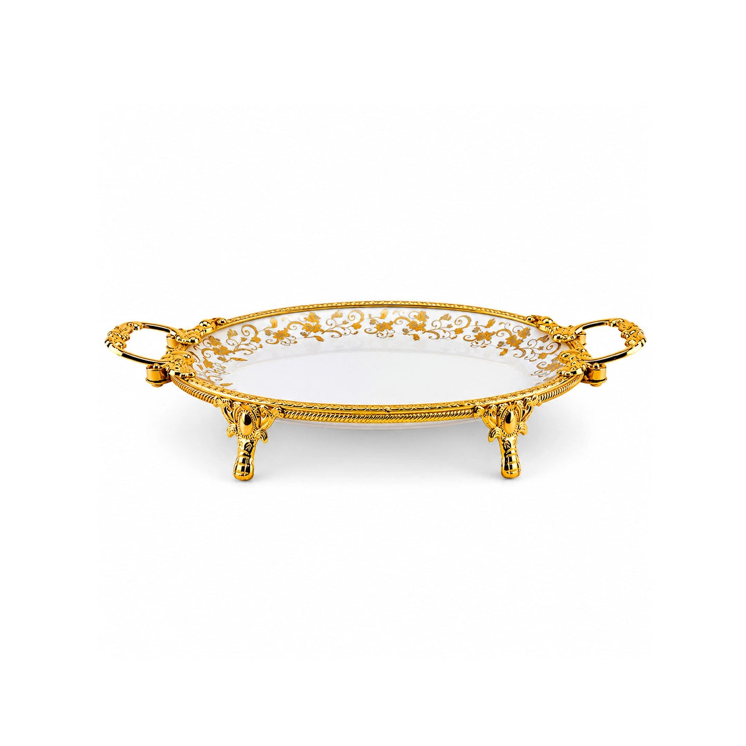 Brilliant Porcelain Oval Serving Dish | Golden Flower | 14 Inch