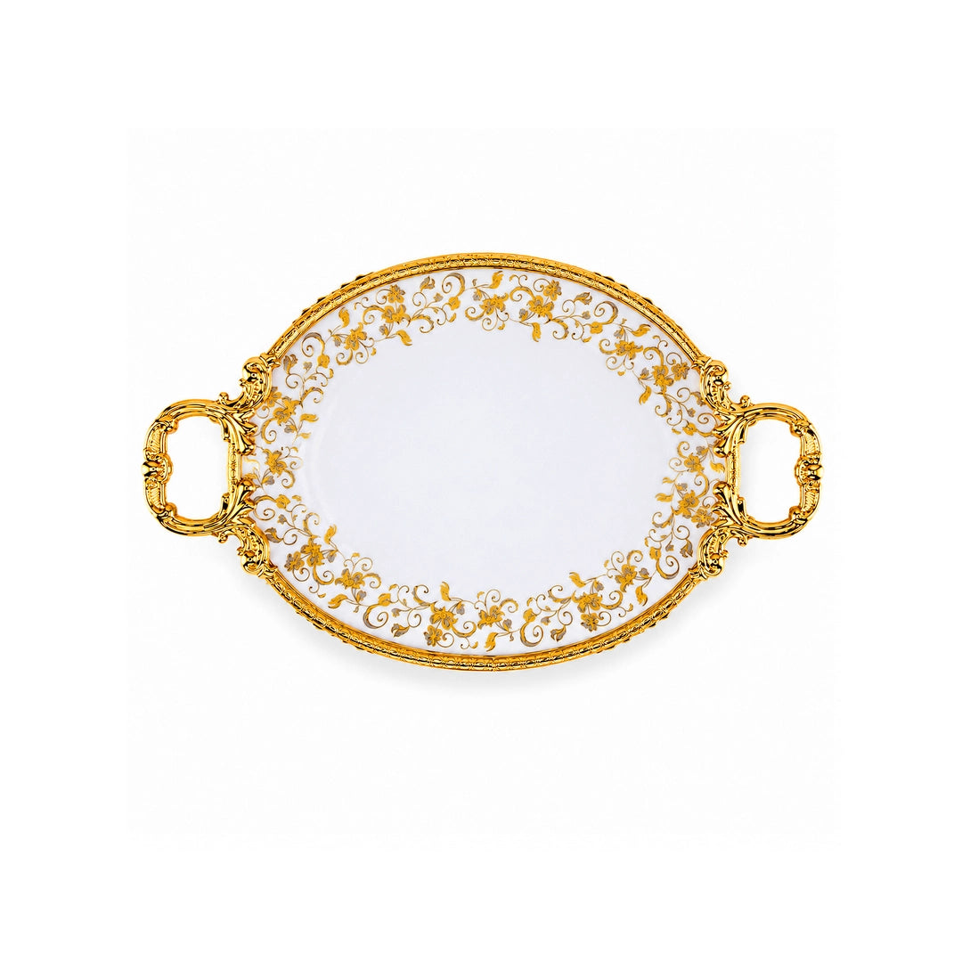 Brilliant Porcelain Oval Serving Dish | Golden Flower | 14 Inch
