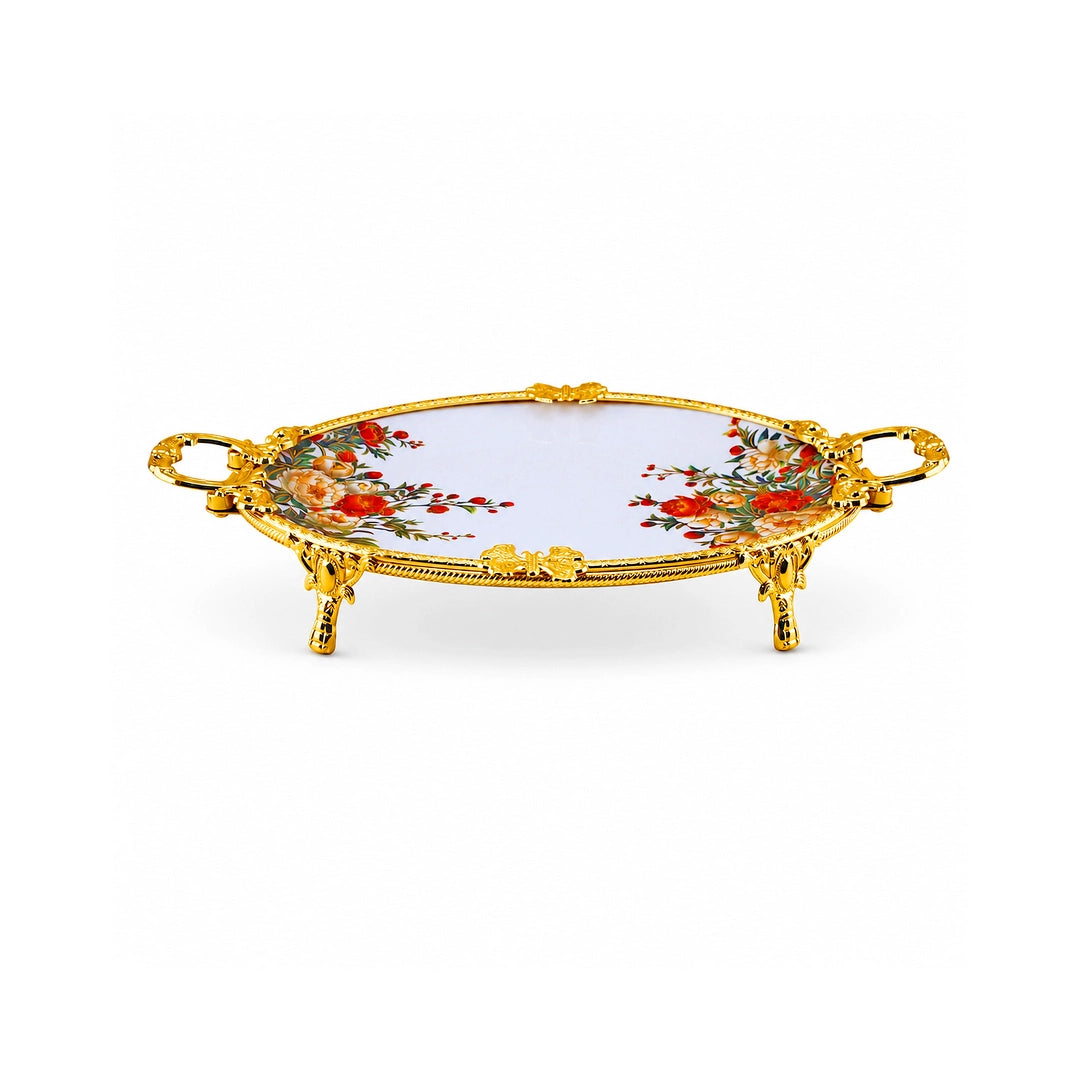 Brilliant Porcelain Oval Serving Dish | Red Flower | 14 Inch