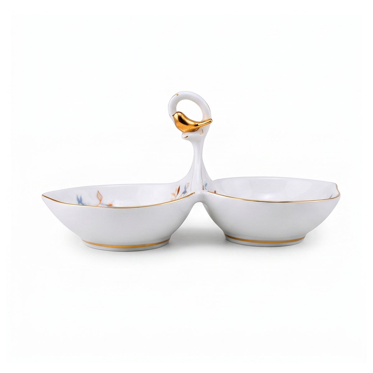 Angela Ceramic Serving Dish With Handle | Gold Leaf Design | 3-Portion