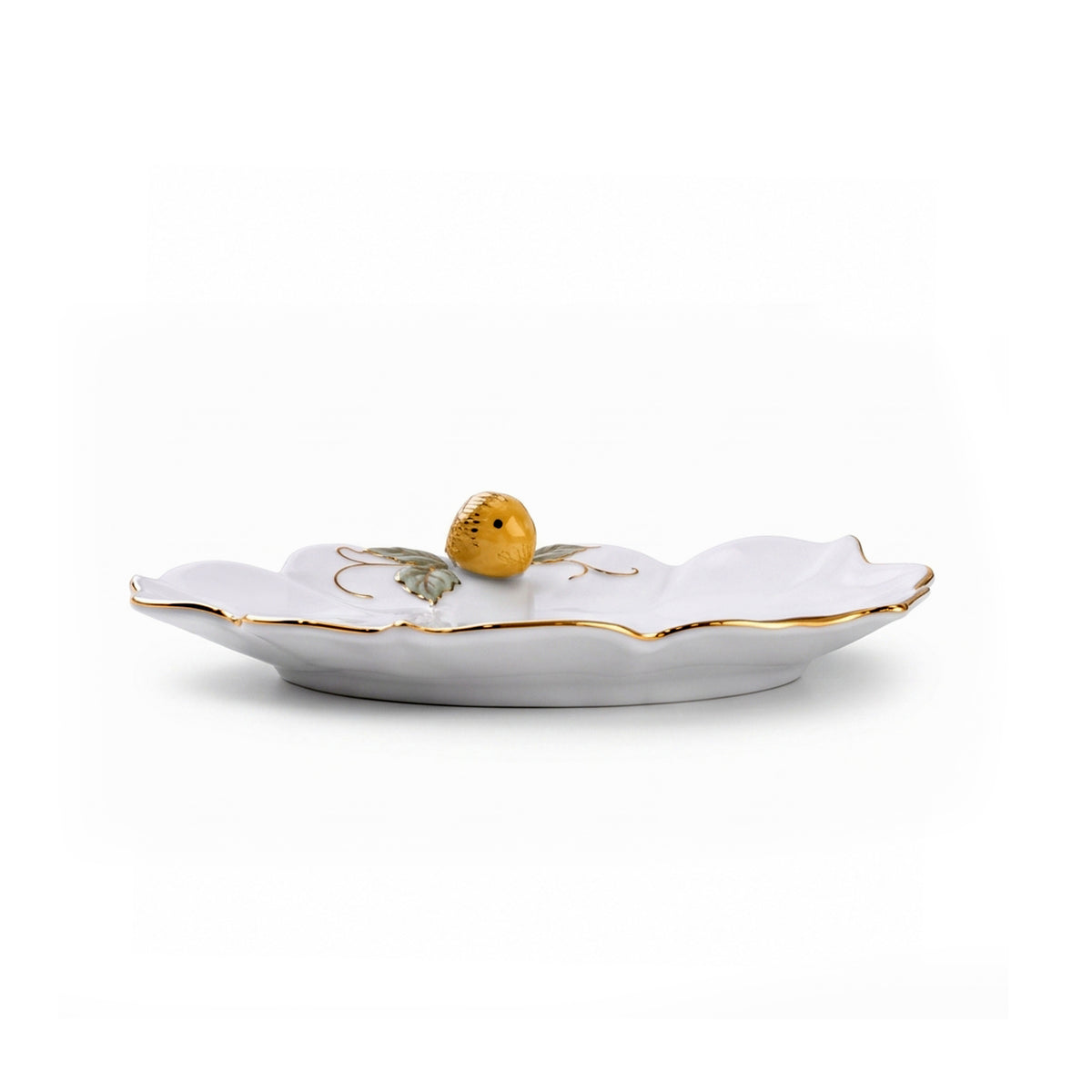 Angela Ceramic Flat Serving Plate | White & Gold Strawberry Design | 8 Inch