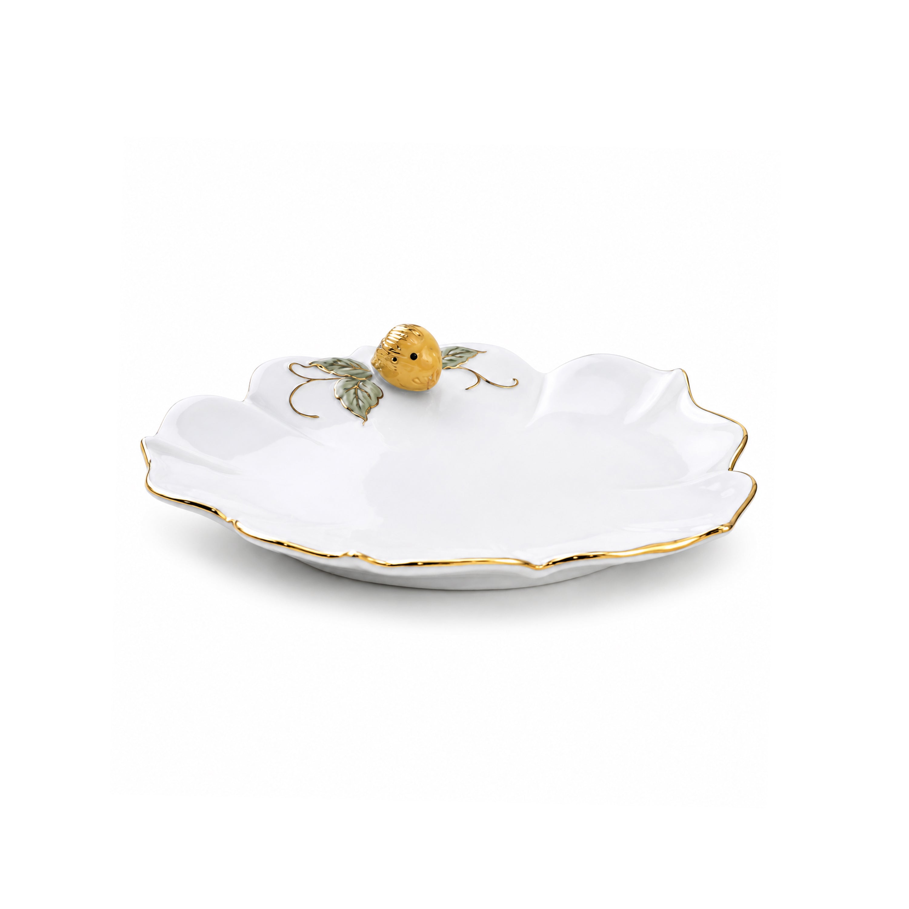 Angela Ceramic Flat Serving Plate | White & Gold Strawberry Design | 8 Inch