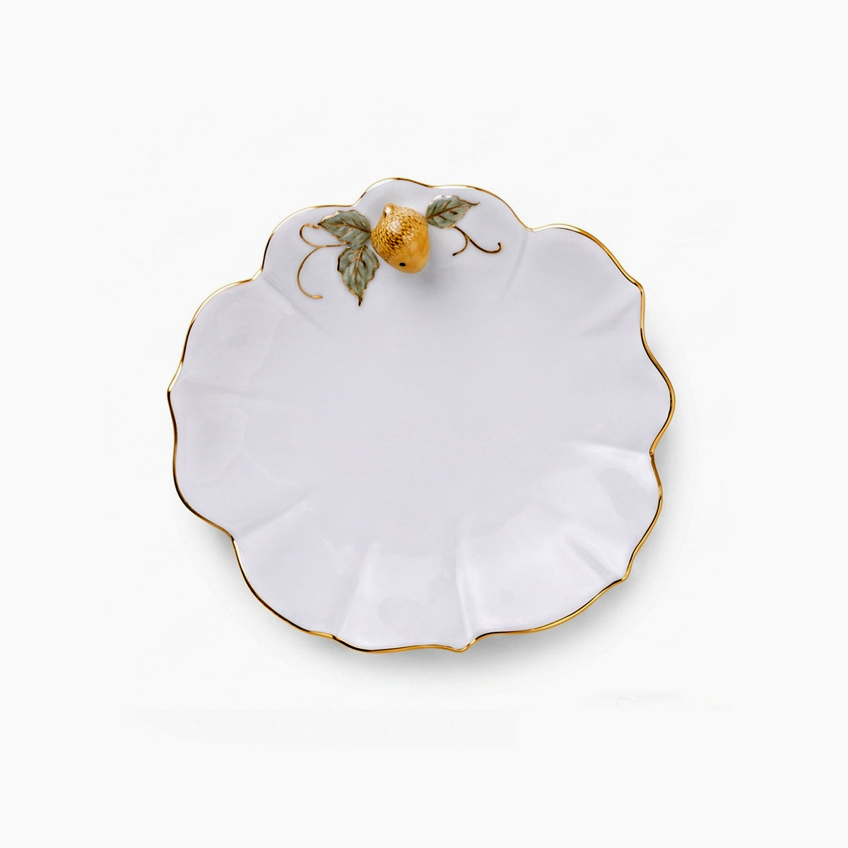 Angela Ceramic Flat Serving Plate | White & Gold Strawberry Design | 8 Inch