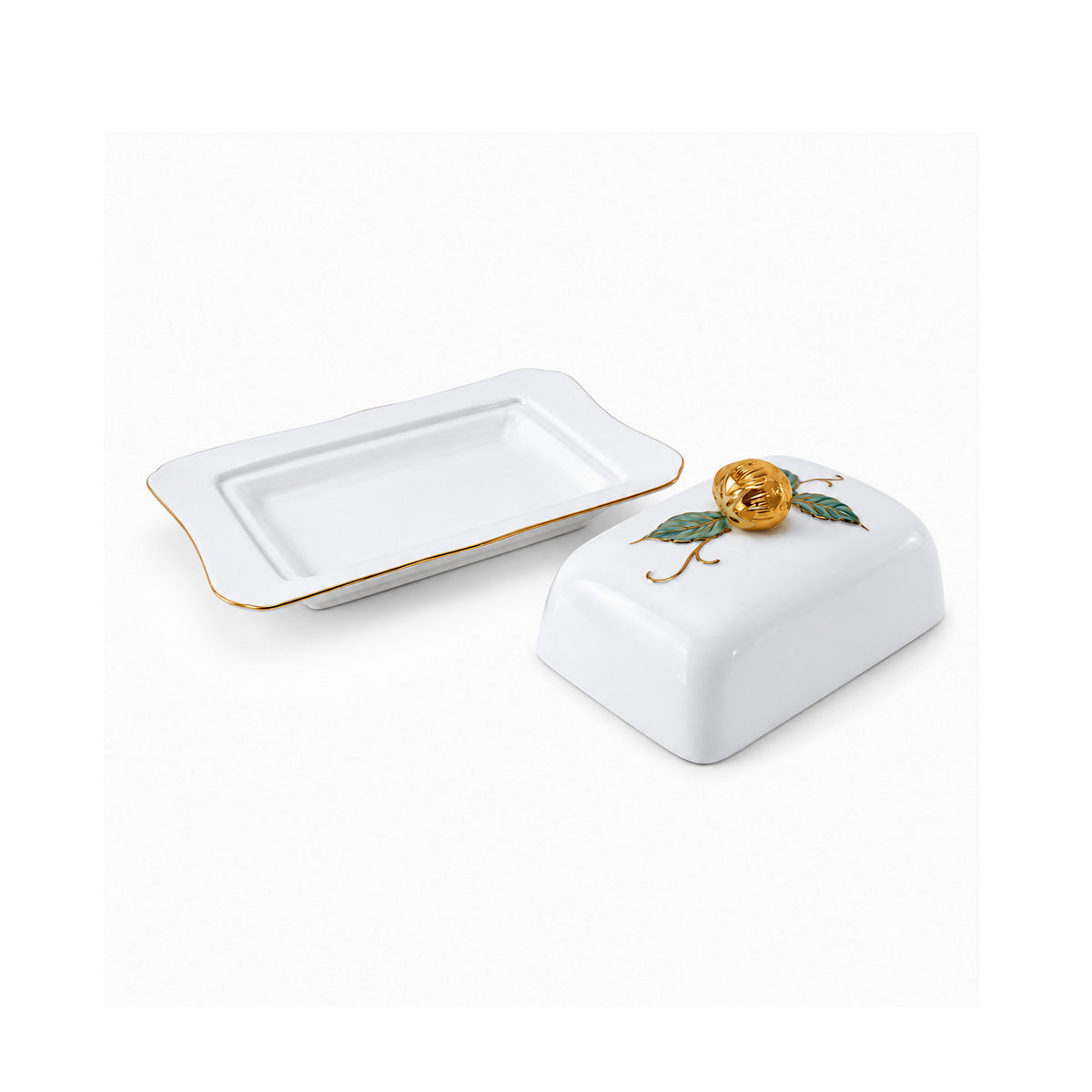 Angela Ceramic Rectangular Serving Pot With Lid | Gold Strawberry Design | 8.5 x 5.5 Inch