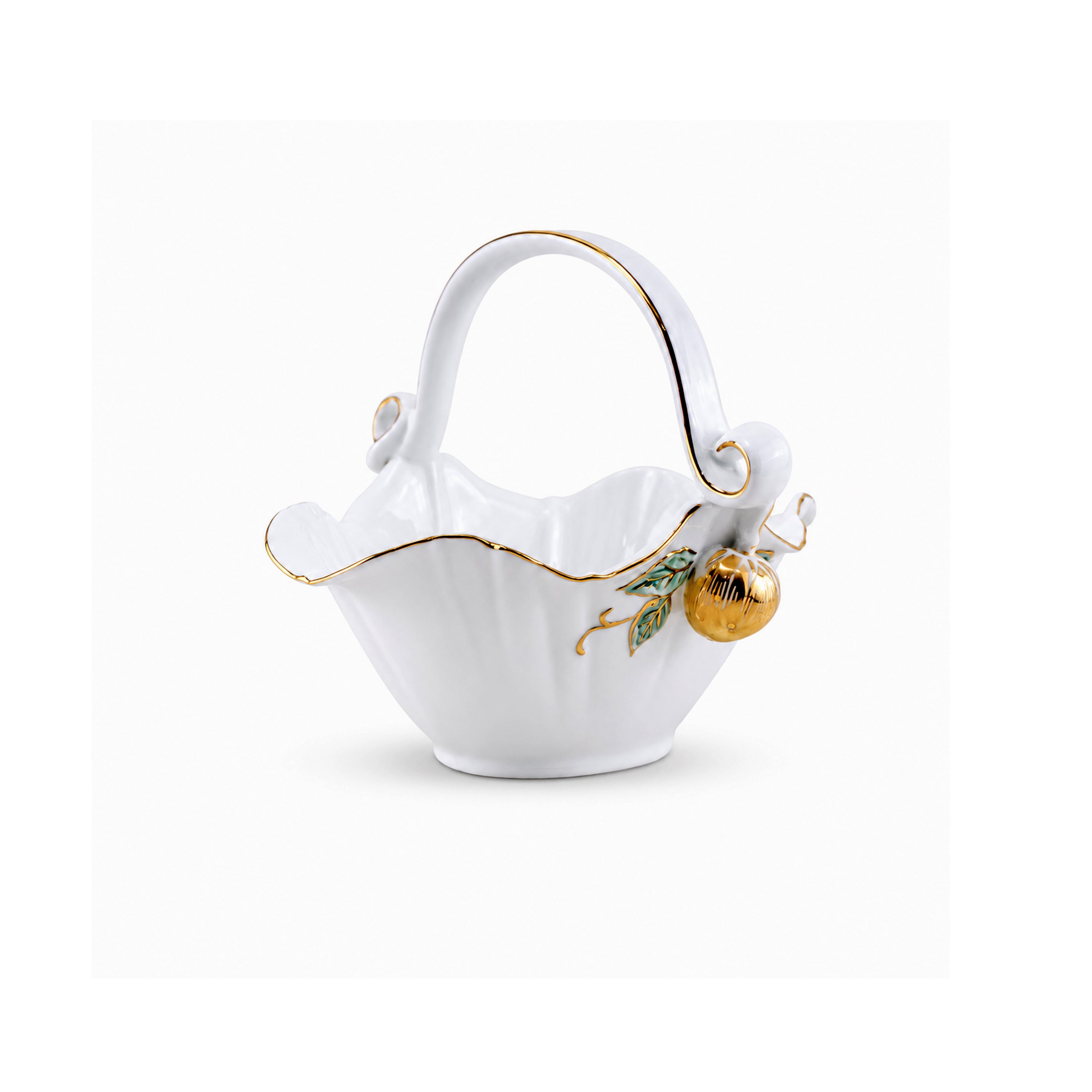 Angela Ceramic Serving Basket | White & Gold Strawberry Design | 8.5 x 4.5 Inch