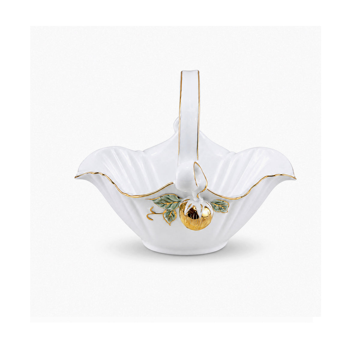 Angela Ceramic Serving Basket | White & Gold Strawberry Design | 8.5 x 4.5 Inch