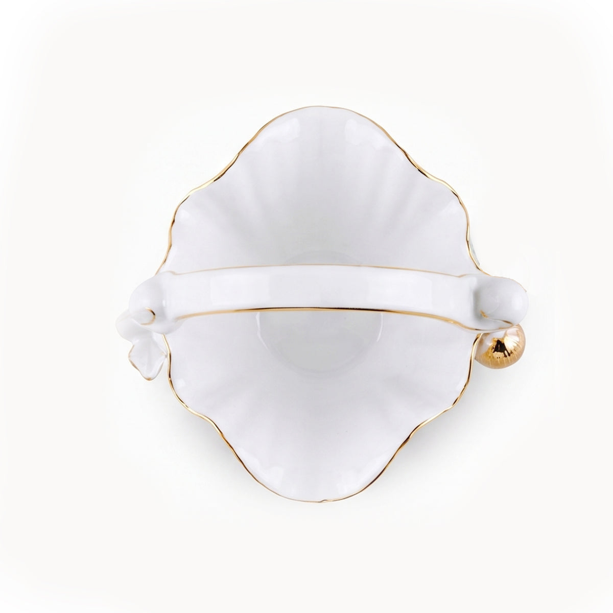 Angela Ceramic Serving Basket | White & Gold Strawberry Design | 8.5 x 4.5 Inch