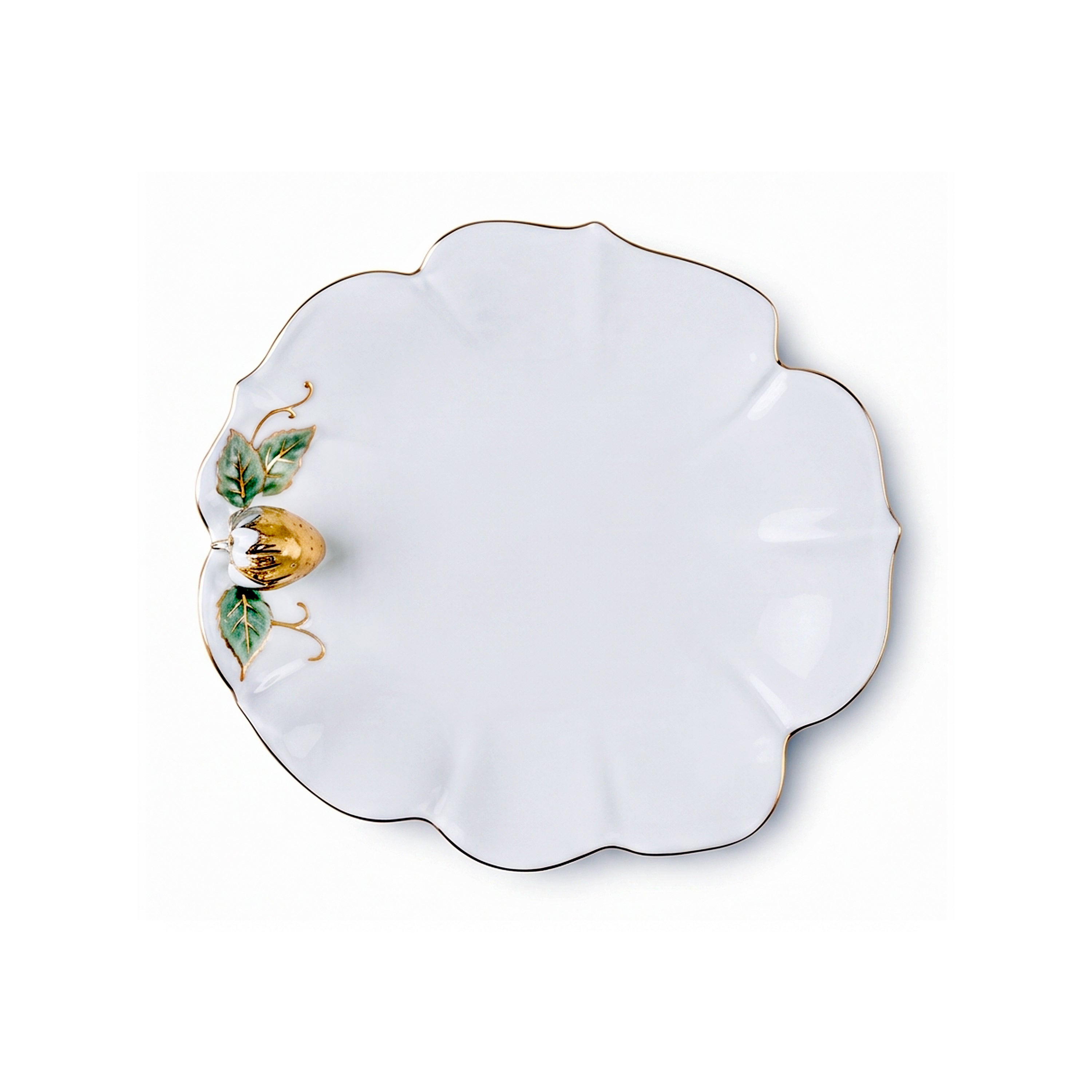 Angela Ceramic Flat Plate | White & Gold Strawberry Design | 10 Inch