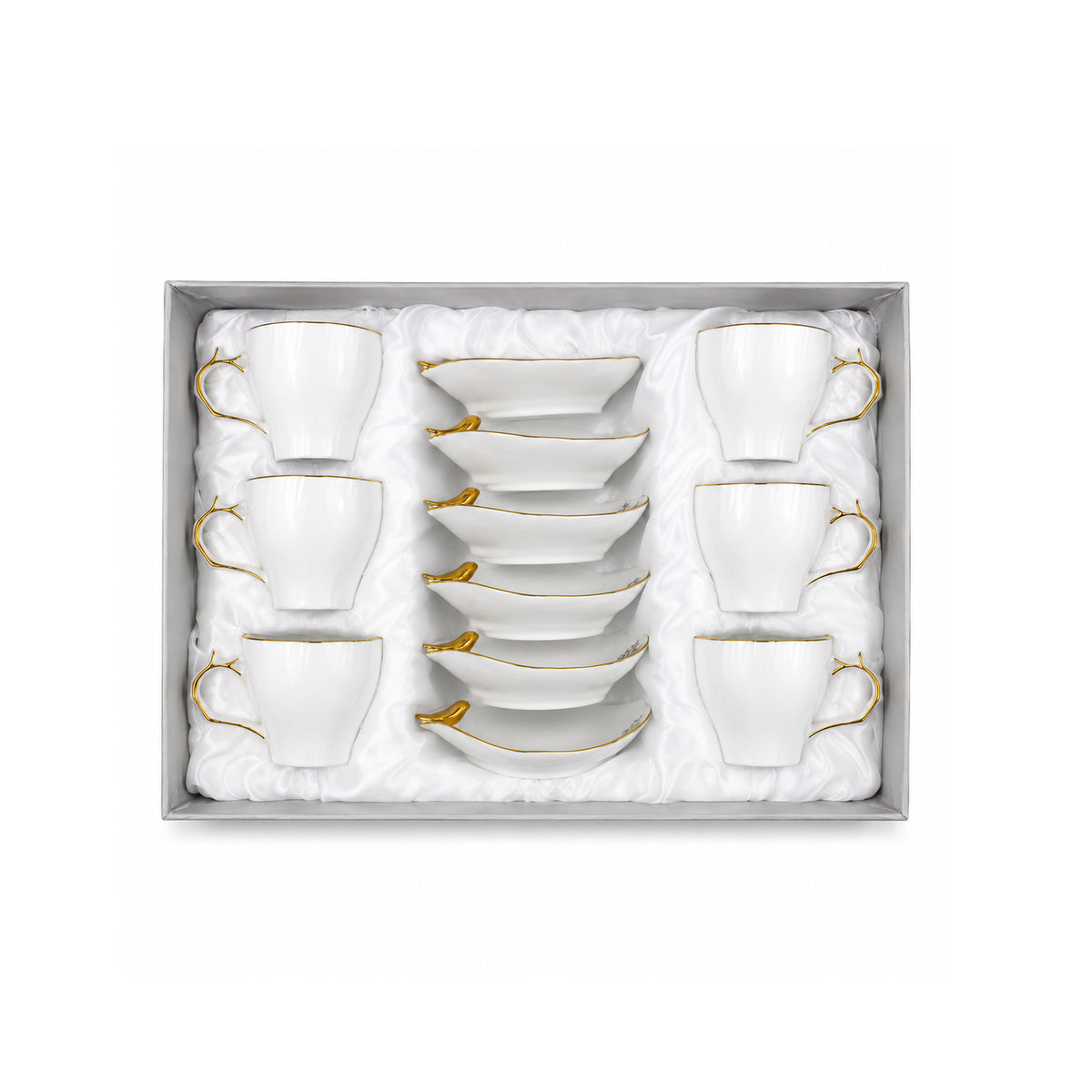 Angela 6-Piece Cup And Saucer Set | White & Gold | 150 ML