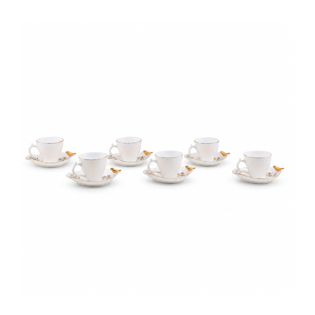Angela 6-Piece Cup And Saucer Set | White & Gold | 150 ML