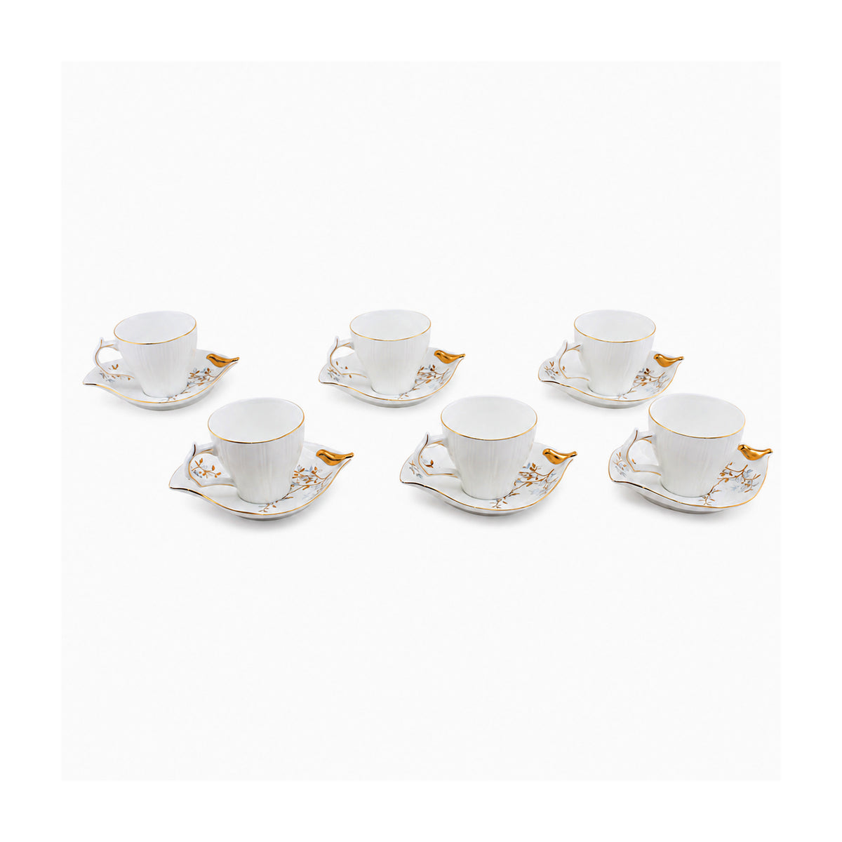 Angela 6-Piece Cup And Saucer Set | White & Gold | 150 ML
