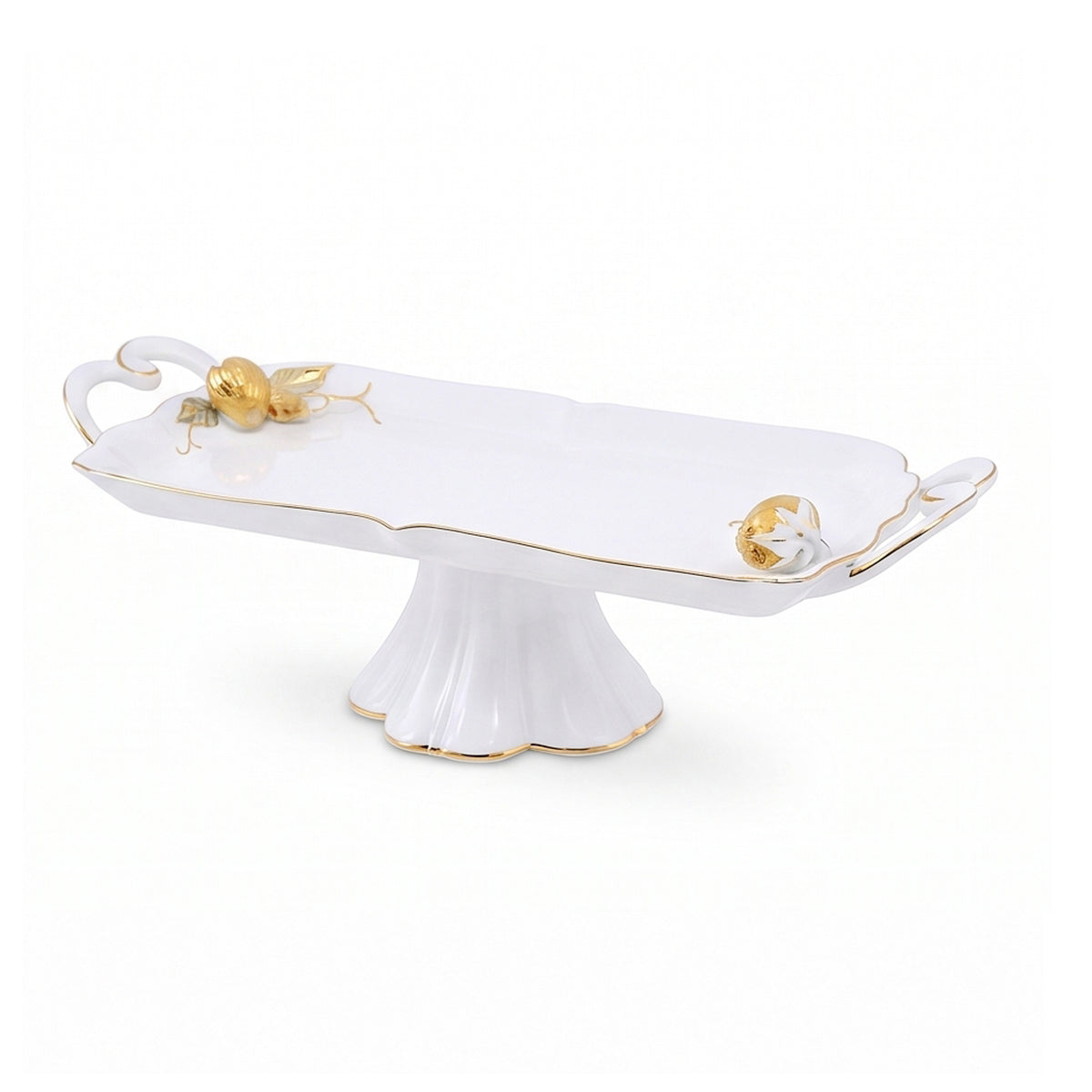 Angela Ceramic Rectangular Serving Dish | White & Gold Strawberry Design | 14 Inch