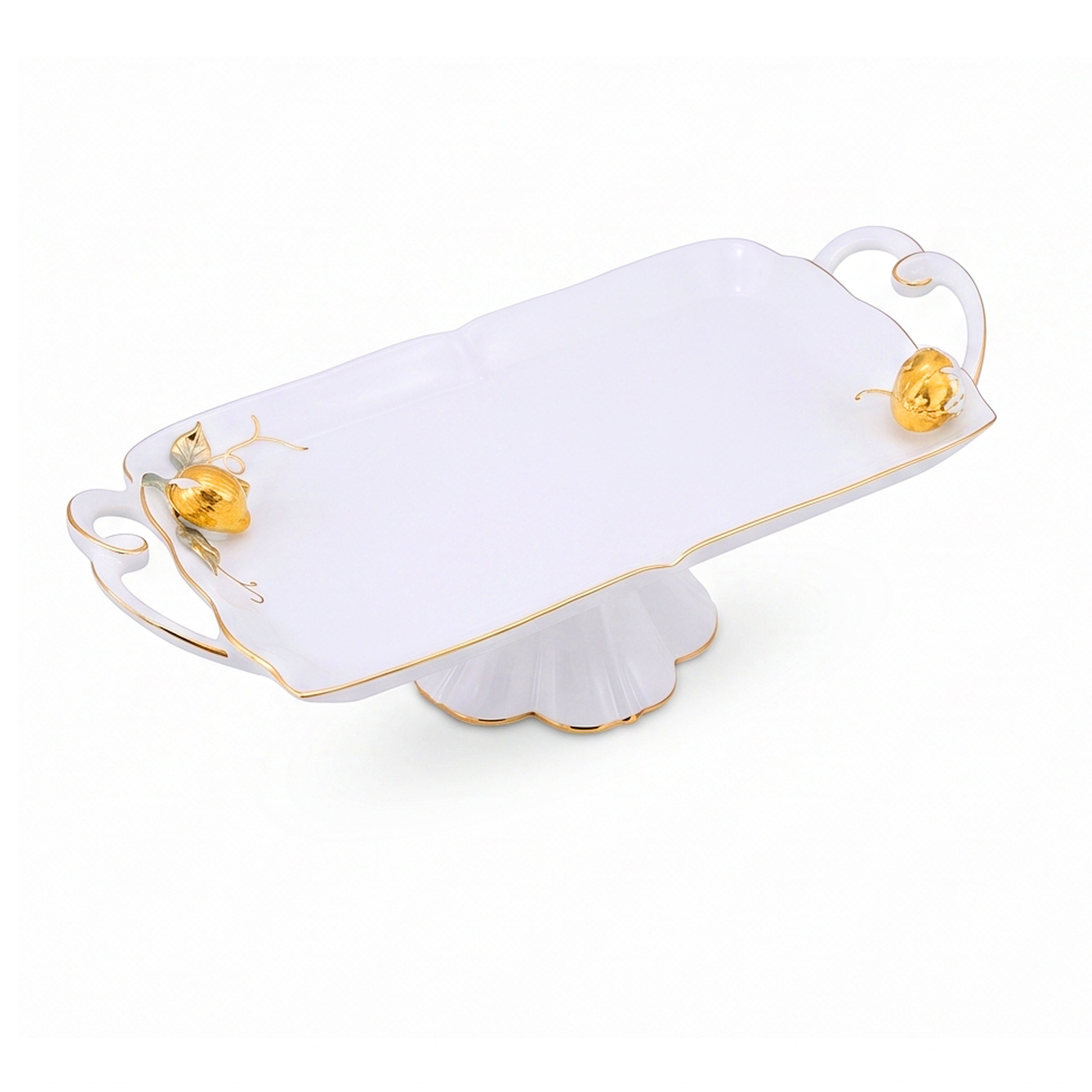 Angela Ceramic Rectangular Serving Dish | White & Gold Strawberry Design | 14 Inch