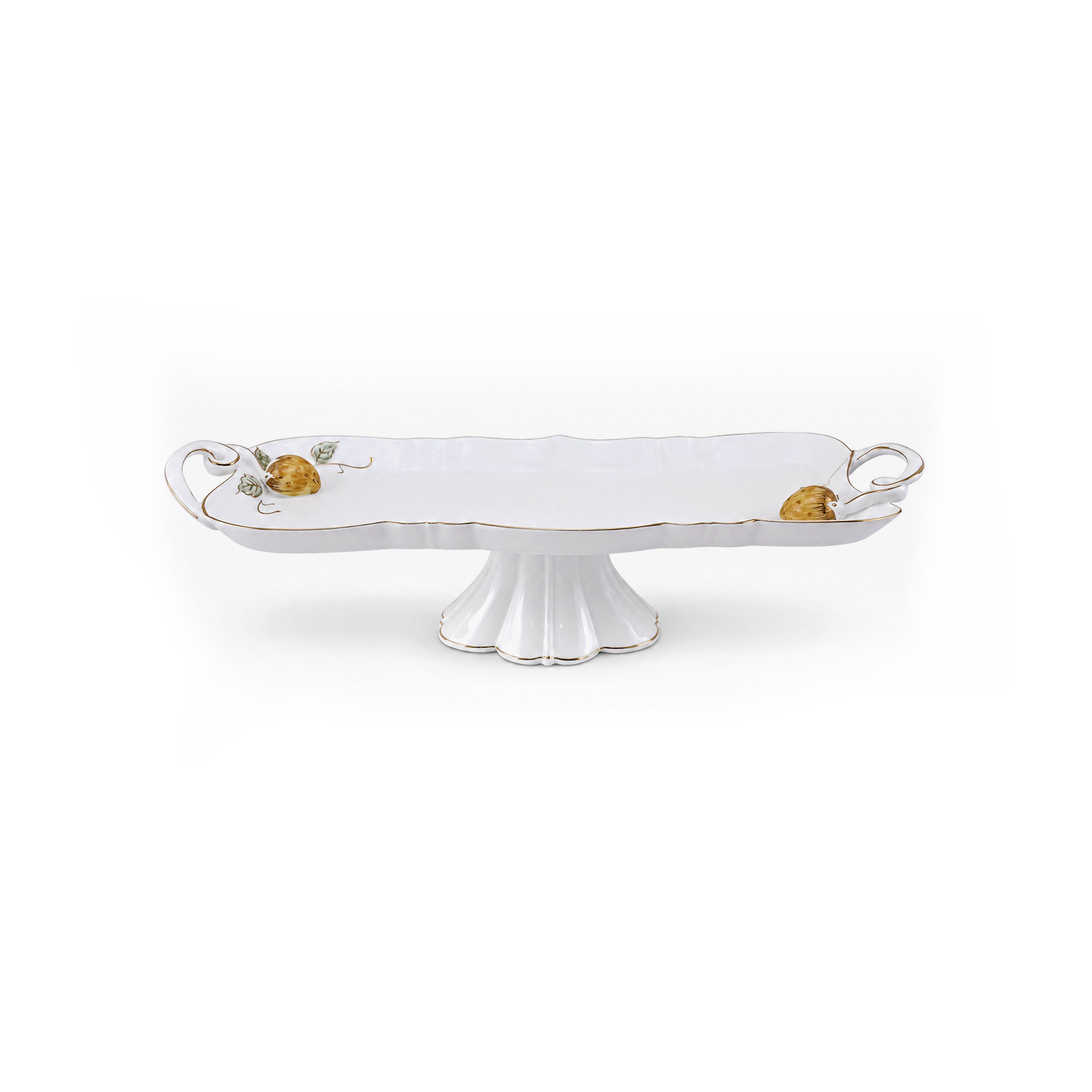 Angela Ceramic Rectangular Serving Dish | White & Gold Strawberry Design | 16.5 Inch