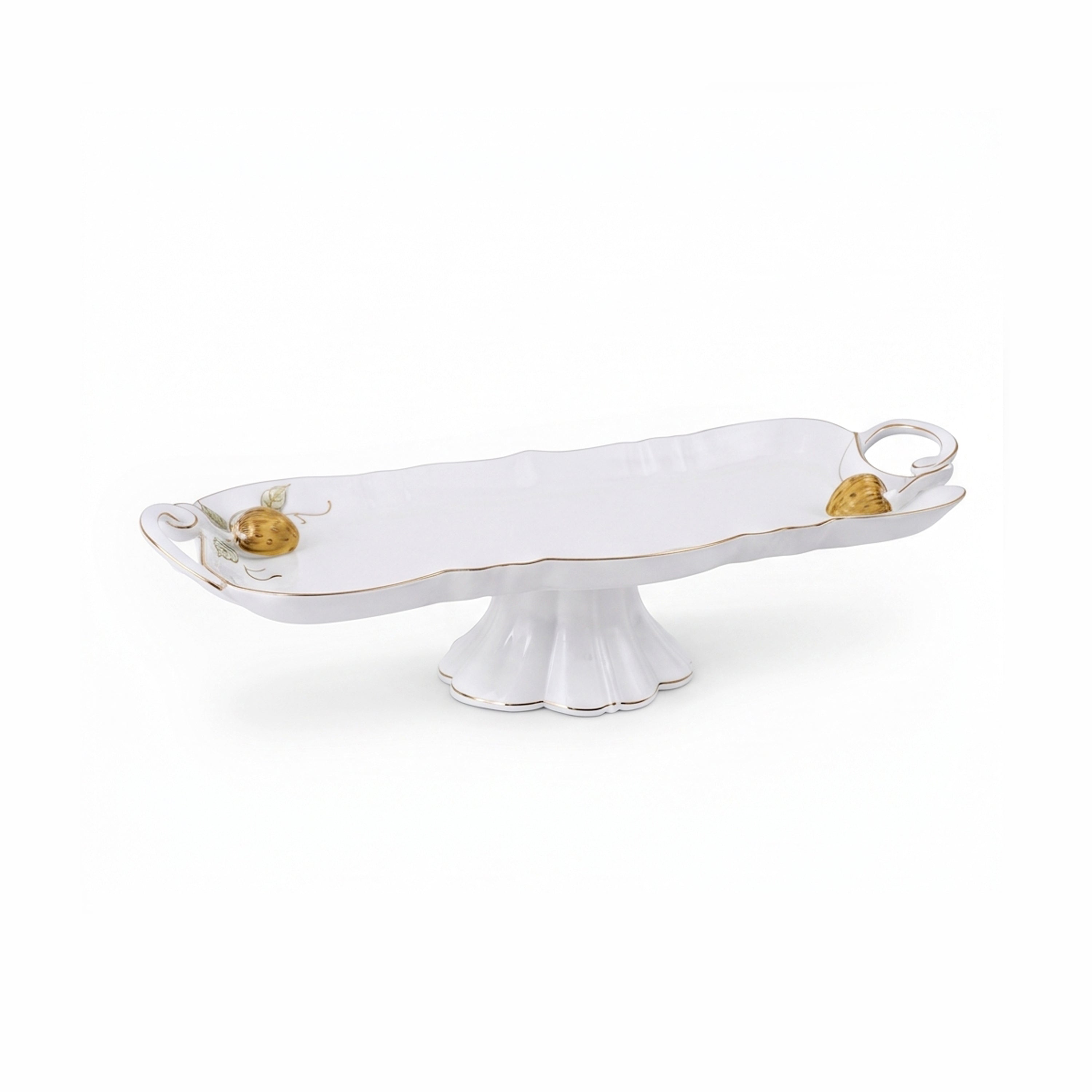Angela Ceramic Rectangular Serving Dish | White & Gold Strawberry Design | 16.5 Inch