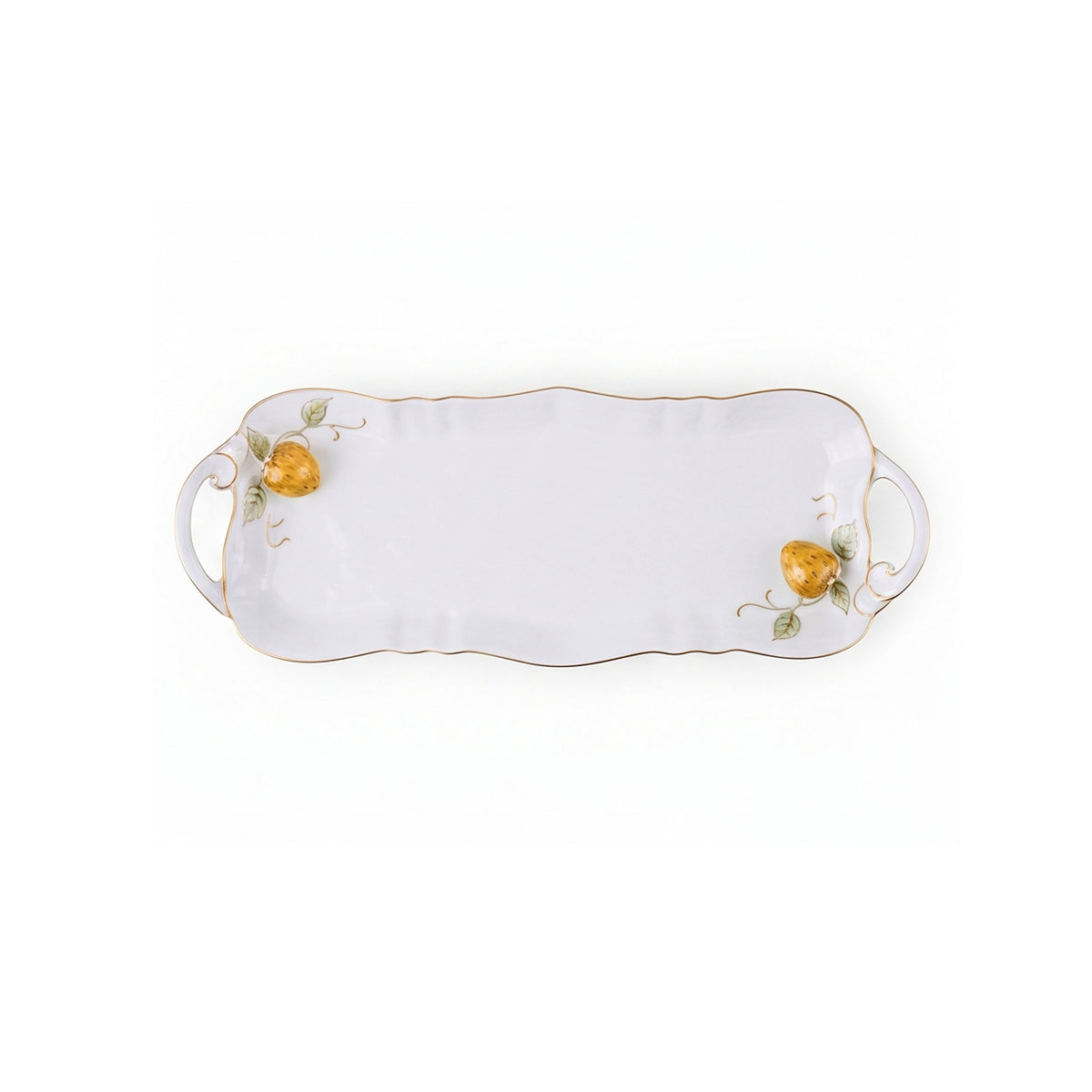 Angela Ceramic Rectangular Serving Dish | White & Gold Strawberry Design | 16.5 Inch