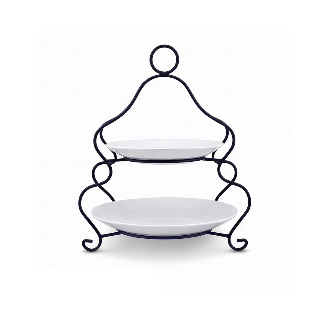 Brilliant Ceramic Round Dessert Stand | White Plates & Black Metal Stand | 2-Tier