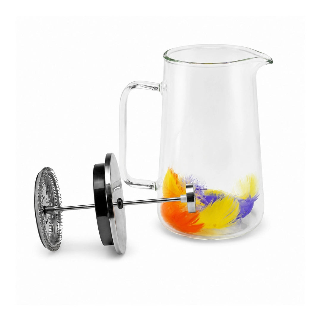D.W.M Glass Double Wall French Press | Blue & Yellow Floating Feathers | 1 Litre