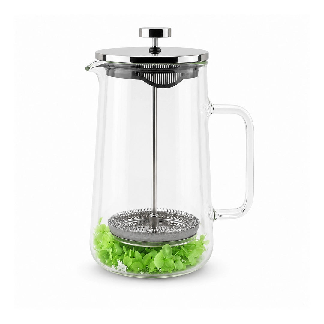D.W.M Glass Double Wall French Press | Floating Botanicals & Clovers | 1 Litre