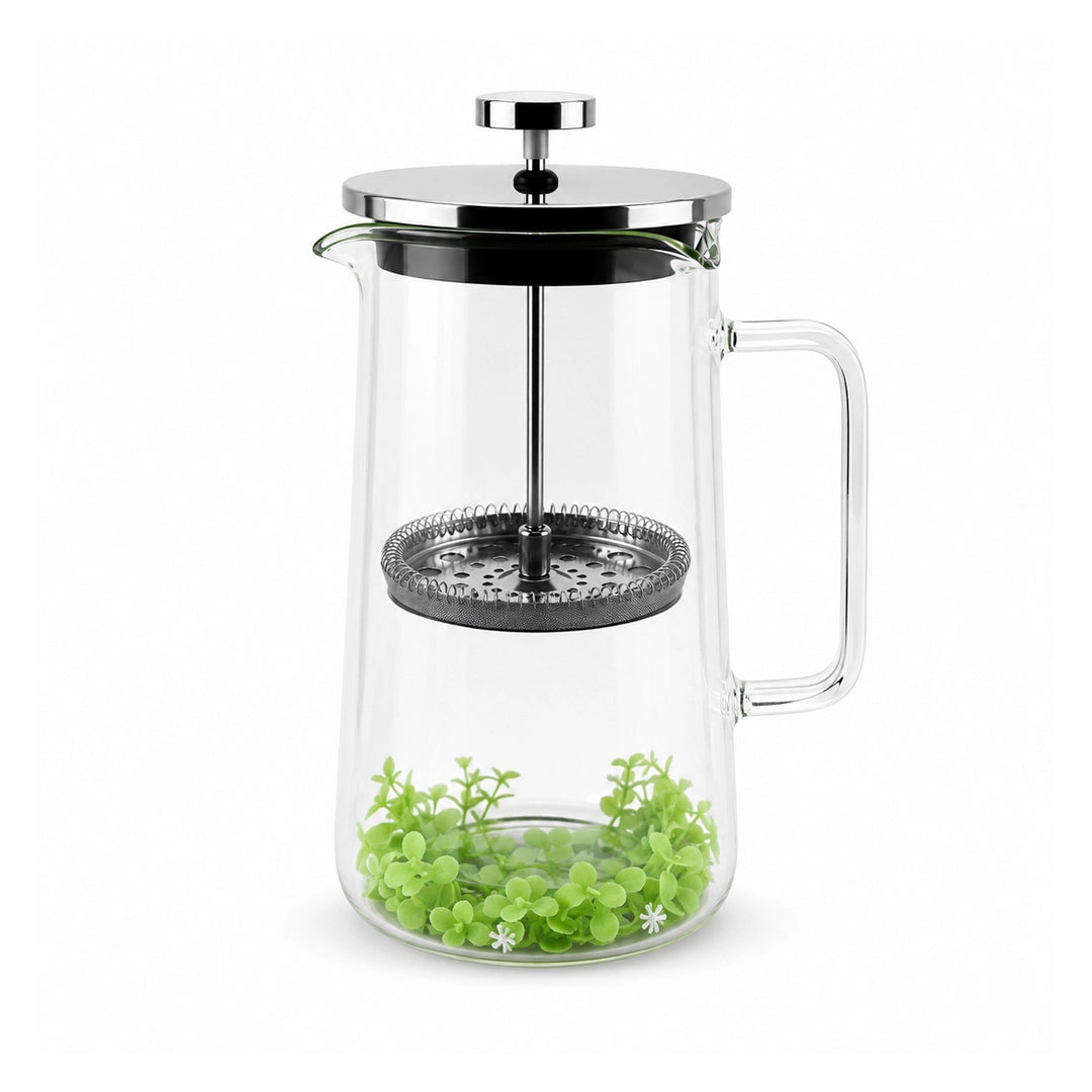 D.W.M Glass Double Wall French Press | Floating Botanicals & Clovers | 1 Litre