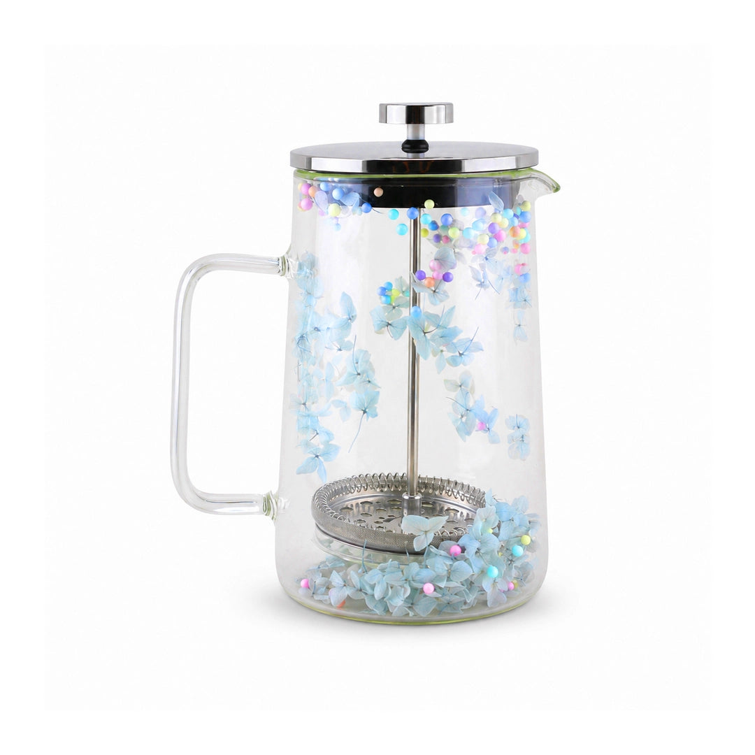 D.W.M Glass Double Wall French Press | Blue Clovers & Multicolour Beads | 1 Litre