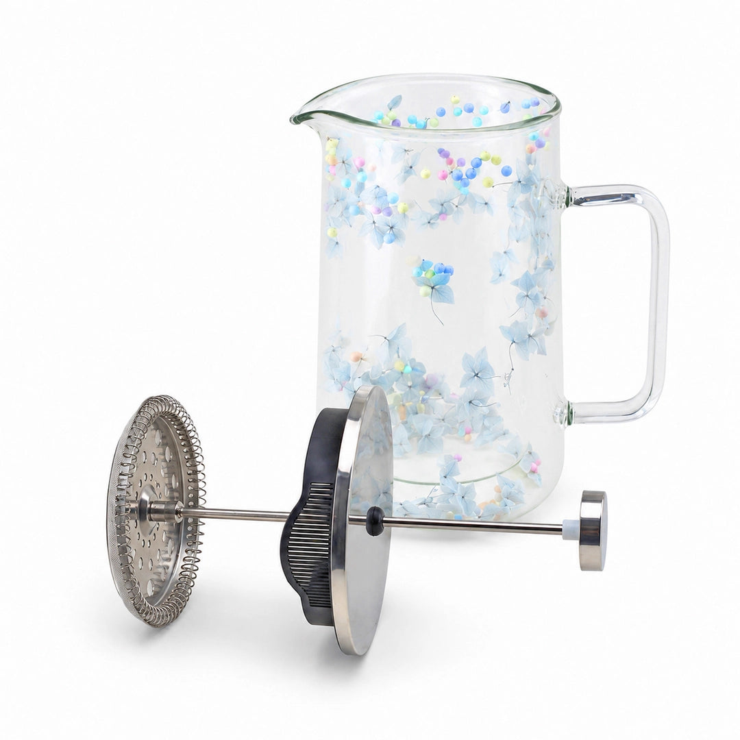 D.W.M Glass Double Wall French Press | Blue Clovers & Multicolour Beads | 1 Litre
