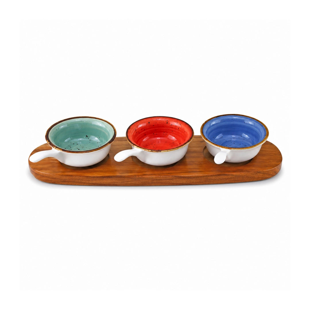 Danny Home 4-Piece Ceramic Bowl Set | Orange, Green & Blue Circular Shaped With Handle | 50 ML
