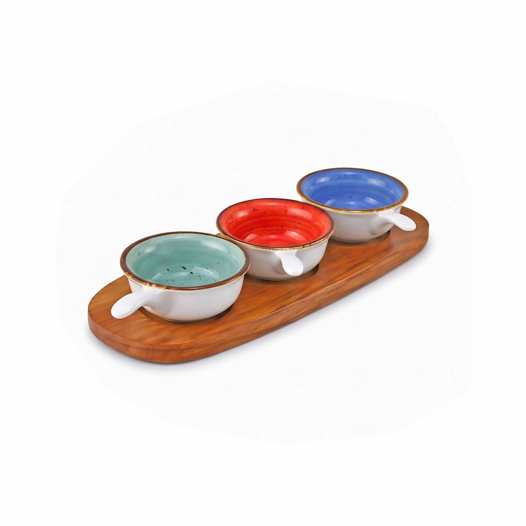 Danny Home 4-Piece Ceramic Bowl Set | Orange, Green & Blue Circular Shaped With Handle | 50 ML