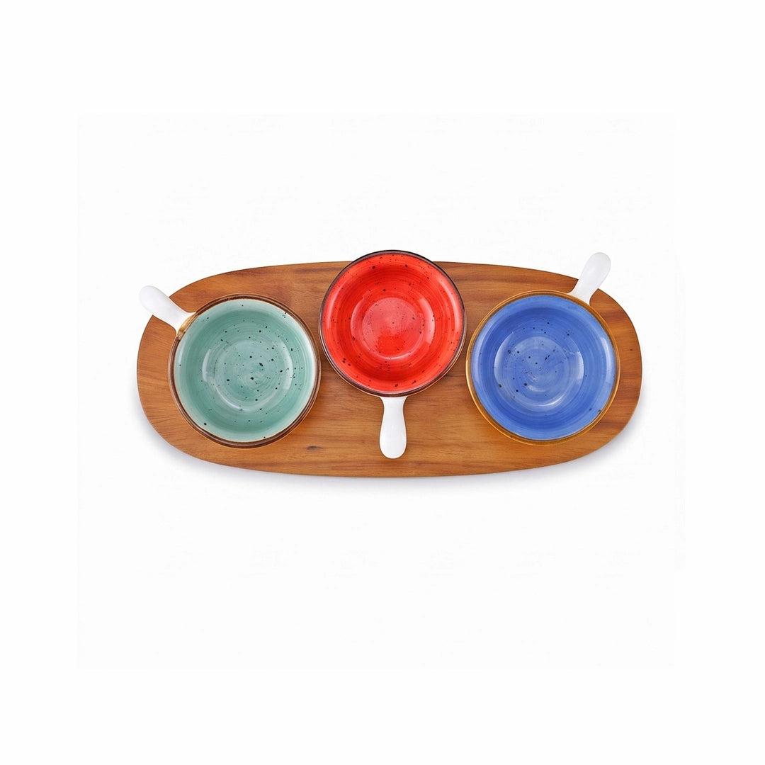 Danny Home 4-Piece Ceramic Bowl Set | Orange, Green & Blue Circular Shaped With Handle | 50 ML