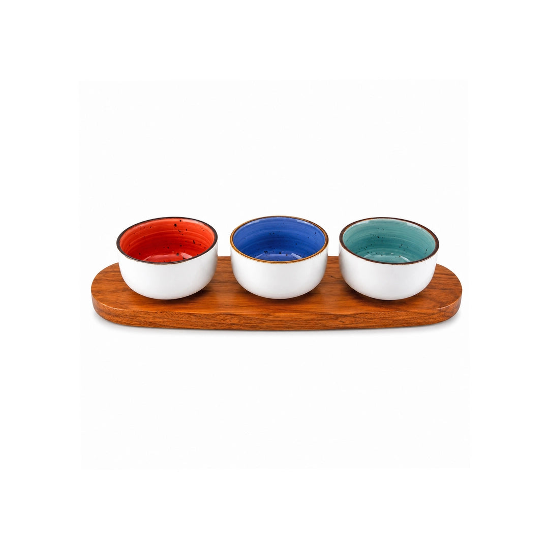 Danny Home 4-Piece Ceramic Bowl Set | Orange, Green & Blue Round | 150 ML