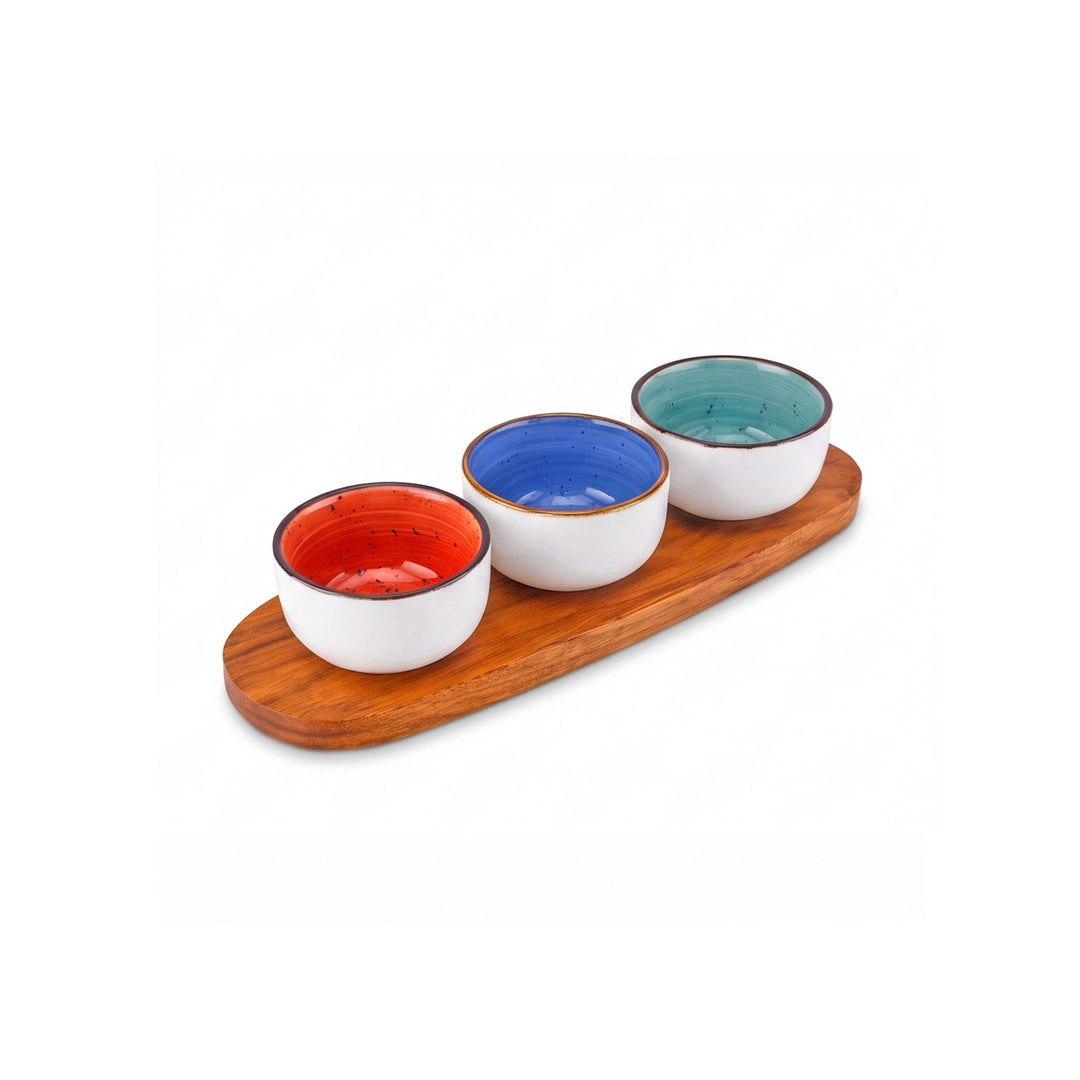 Danny Home 4-Piece Ceramic Bowl Set | Orange, Green & Blue Round | 150 ML