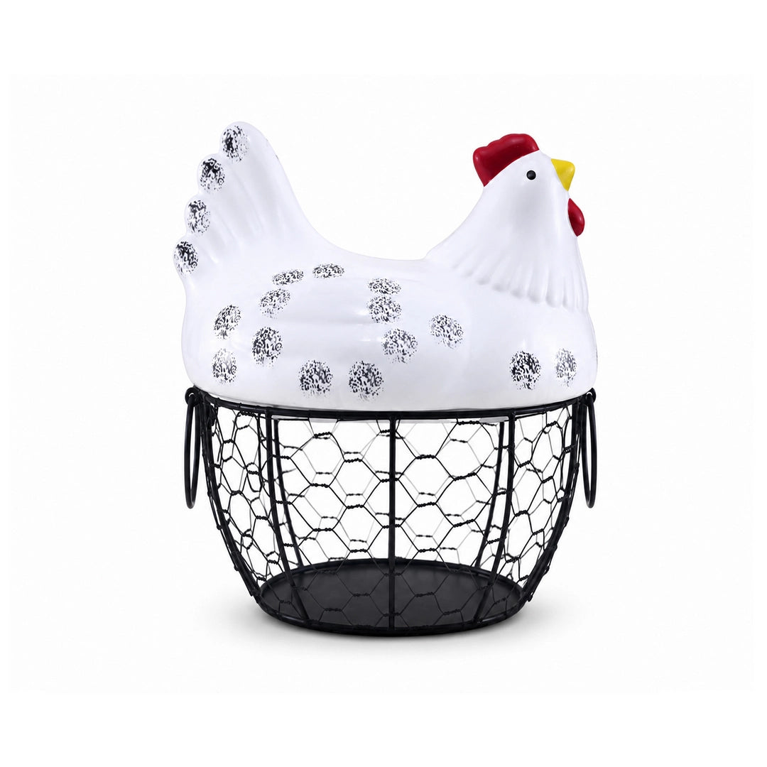 Nordic Serving Basket With White Ceramic Chicken Lid | 7.4" Diameter