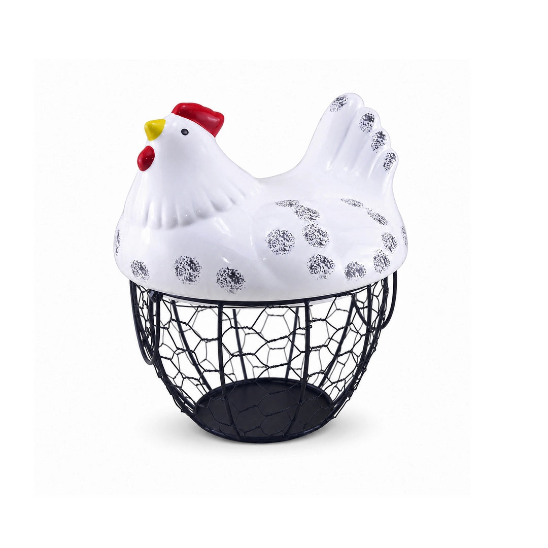 Nordic Serving Basket With White Ceramic Chicken Lid | 7.4" Diameter