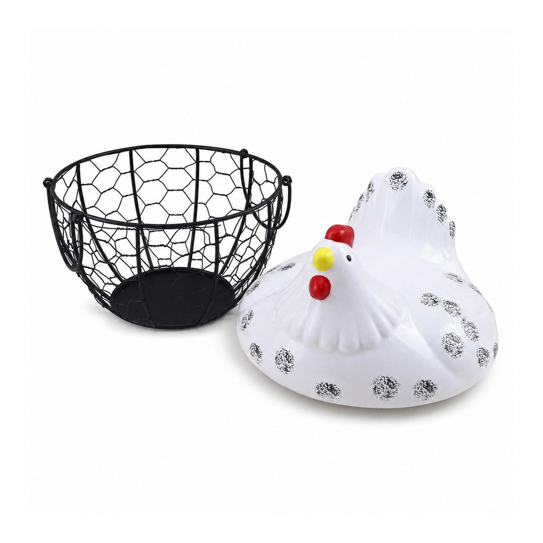 Nordic Serving Basket With White Ceramic Chicken Lid | 7.4" Diameter