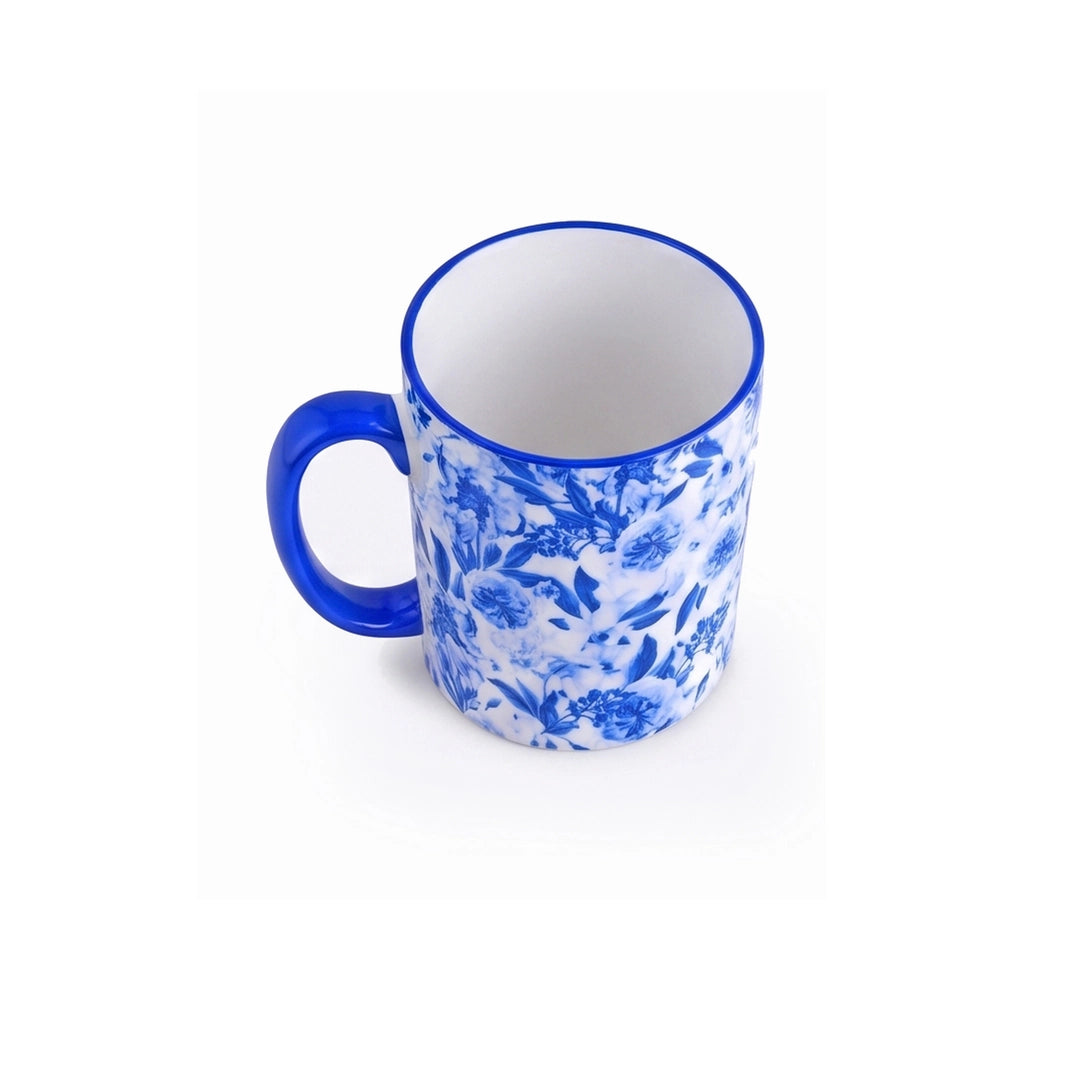 Danny Home Ceramic Mug | Blue Botanical Floral Design | White Interior | 350 ML