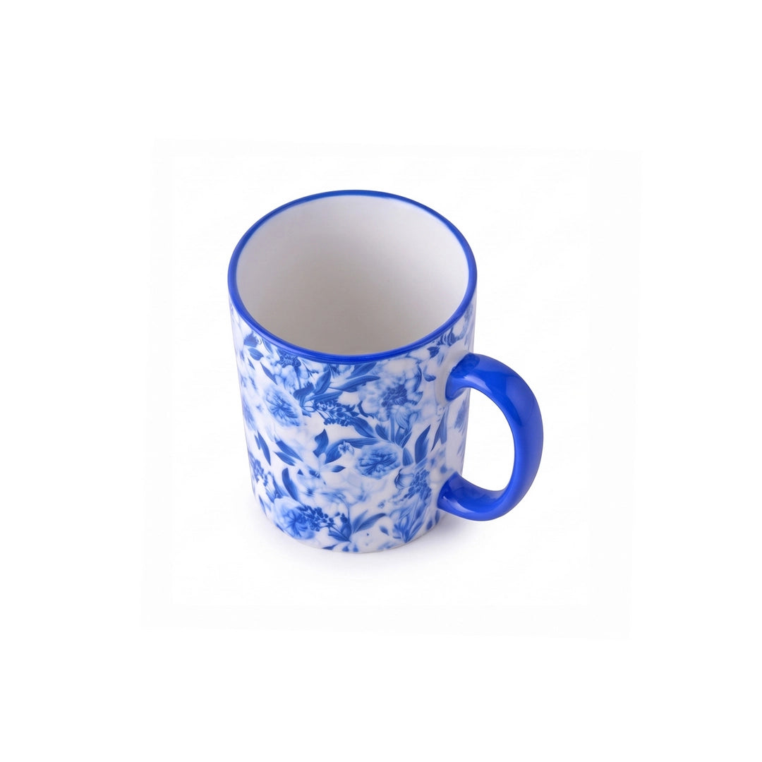 Danny Home Ceramic Mug | Blue Botanical Floral Design | White Interior | 350 ML
