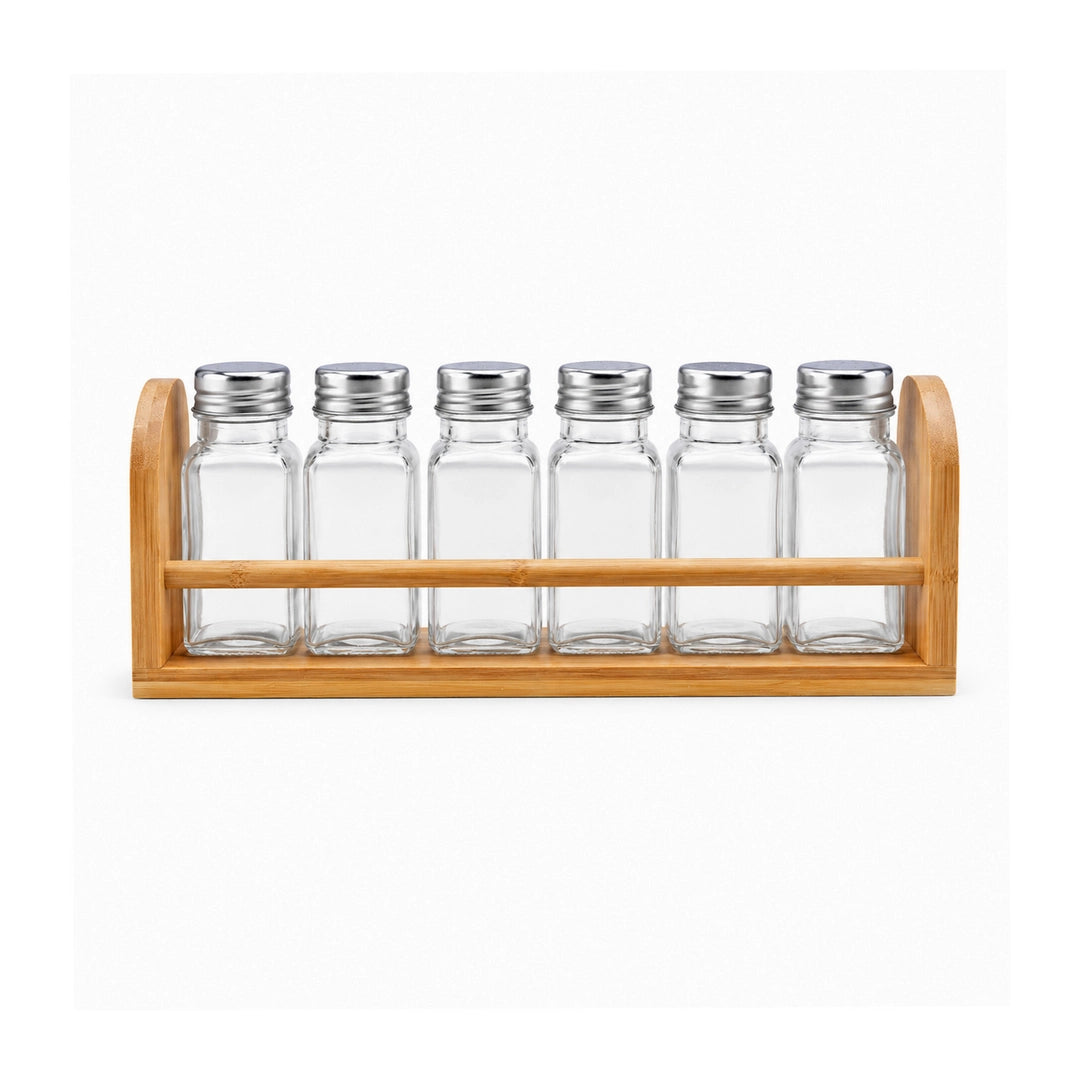 Danny Home 6-Piece Glass Spice Shaker Set| Silver & Black Caps | 50 ML