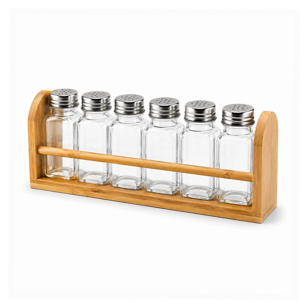 Danny Home 6-Piece Glass Spice Shaker Set| Silver & Black Caps | 50 ML