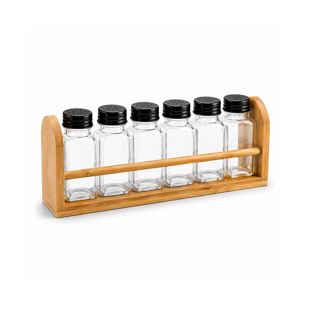 Danny Home 6-Piece Glass Spice Shaker Set| Silver & Black Caps | 50 ML