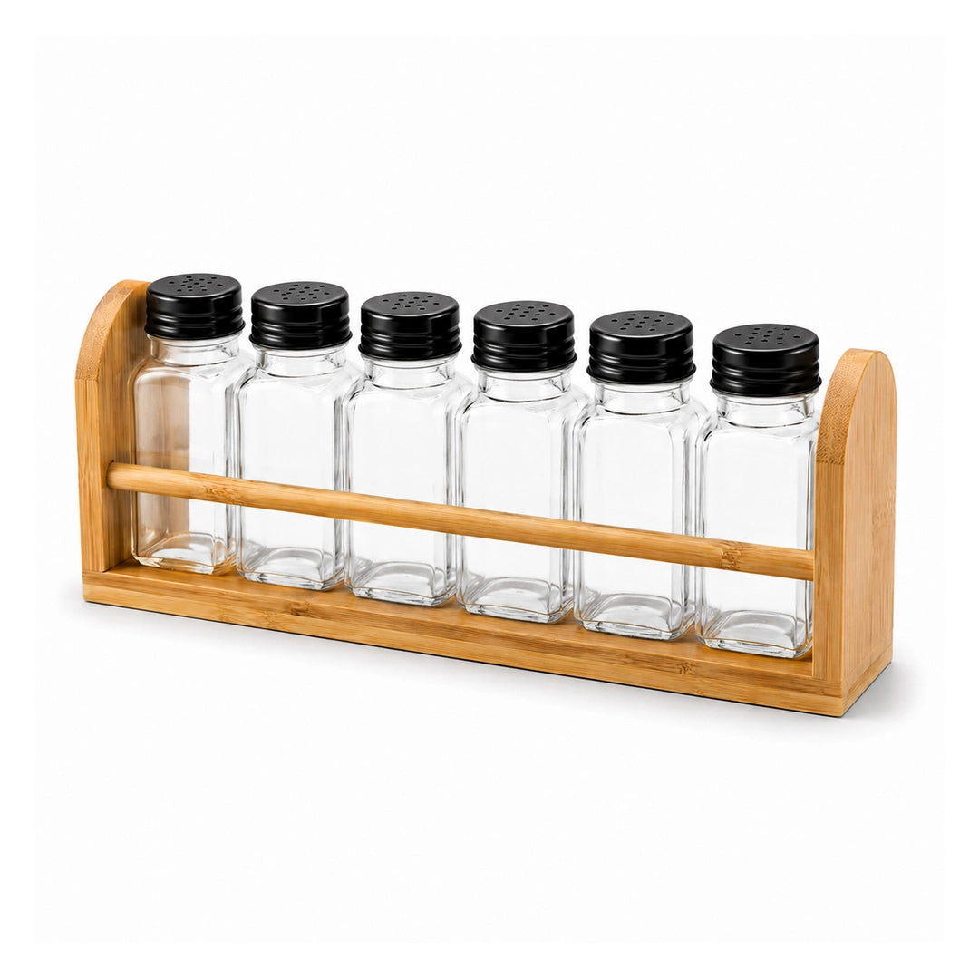 Danny Home 6-Piece Glass Spice Shaker Set| Silver & Black Caps | 50 ML