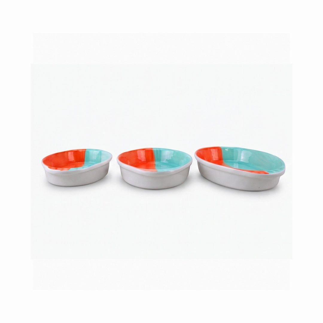 Danny Home 3-Piece Ceramic Oval Serving Dish Set | Orange & Lime or Yellow & White
