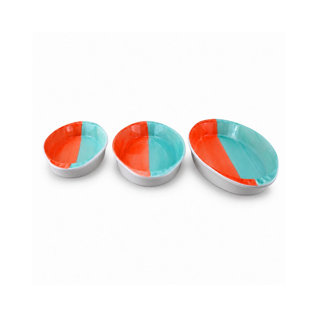 Danny Home 3-Piece Ceramic Oval Serving Dish Set | Orange & Lime or Yellow & White