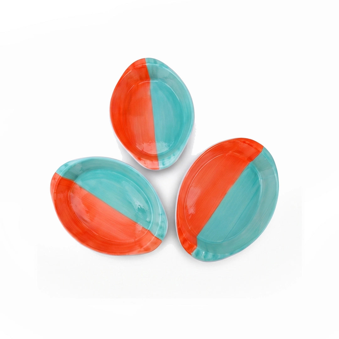 Danny Home 3-Piece Ceramic Oval Serving Dish Set | Orange & Lime or Yellow & White