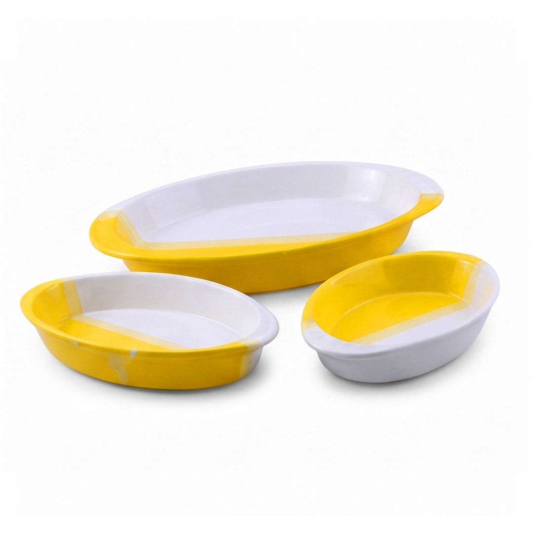Danny Home 3-Piece Ceramic Oval Serving Dish Set | Orange & Lime or Yellow & White