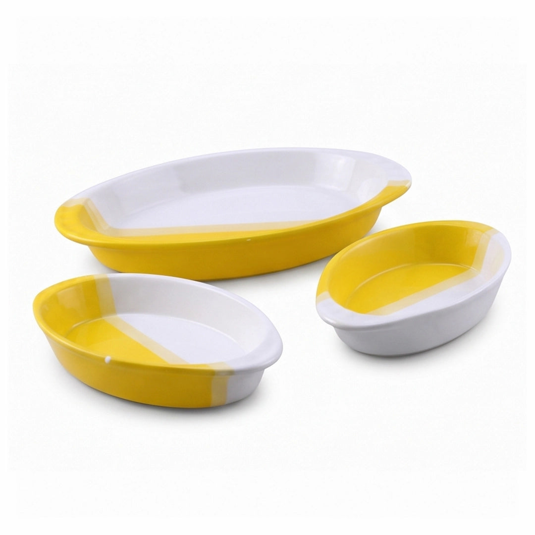 Danny Home 3-Piece Ceramic Oval Serving Dish Set | Orange & Lime or Yellow & White