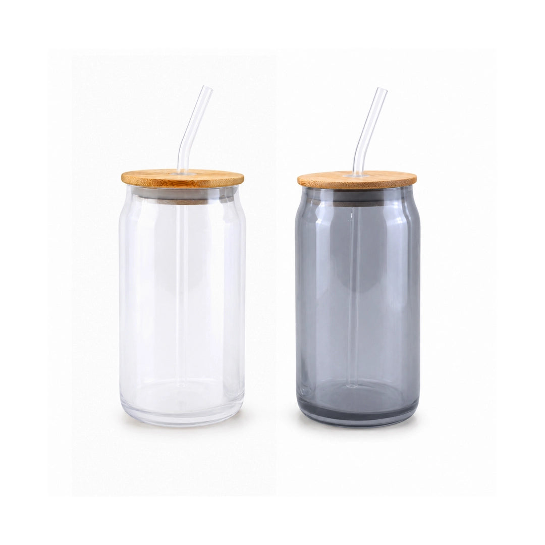 Danny Home 2-Piece Glass Mason Jar Set | White & Grey | 500 ML