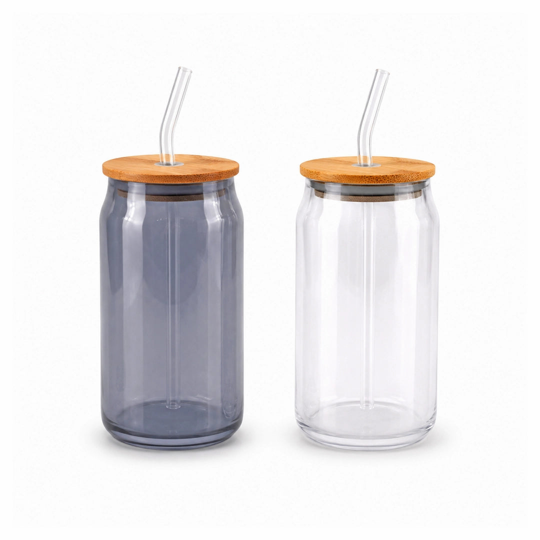 Danny Home 2-Piece Glass Mason Jar Set | White & Grey | 500 ML