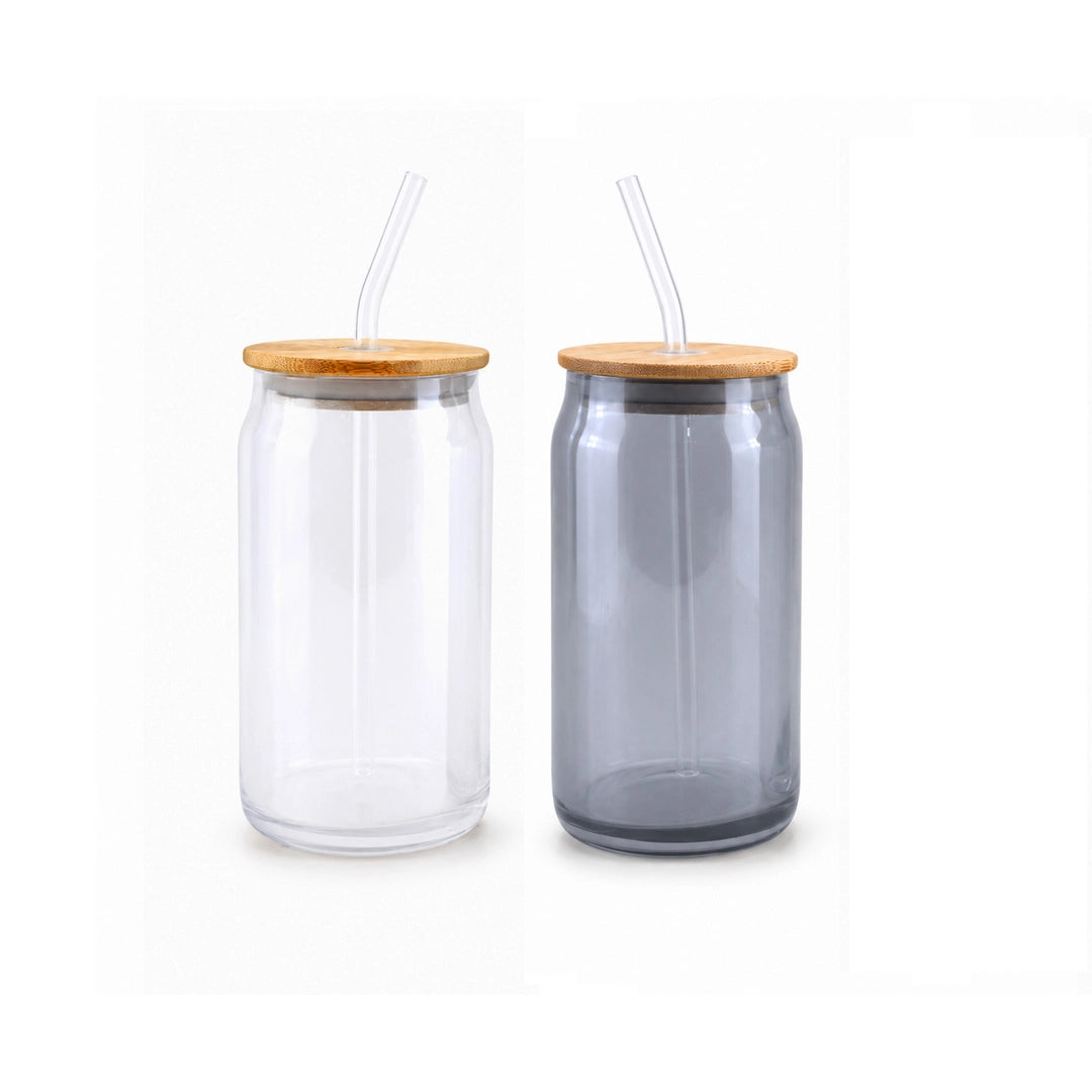 Danny Home 2-Piece Glass Mason Jar Set | White & Grey | 500 ML